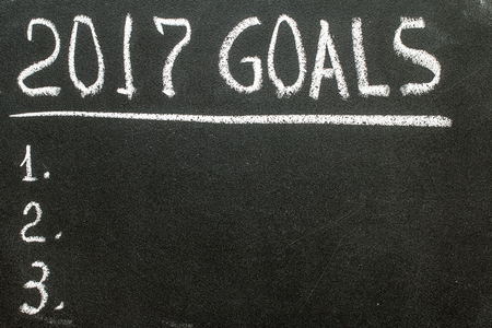 2017 Goals message written on blackboard with copyspace for textの写真素材