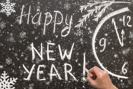 text Happy New Year 2017 on chalkboard, vintage conceptの写真素材