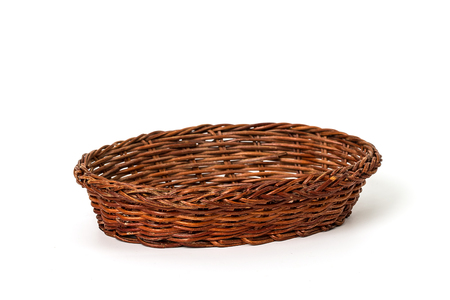 Old Wicker Basket  On a White Background.の写真素材