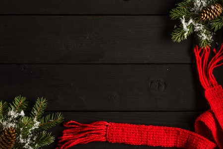 Christmas or new year festive card. Winter holidays concept.  Christmas Composition with Gifts with free text space. Top View.の写真素材