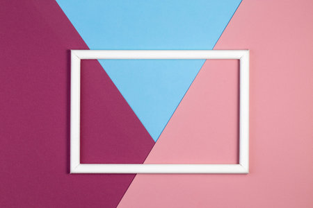 Geometry background minimal concept. Multicolored paper with empty picture frame. Creative flat layout with copy space.の写真素材