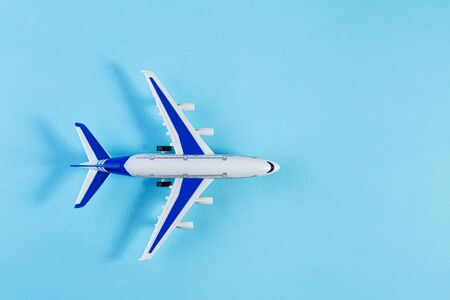 Model plane, airplane on blue pastel color background.の写真素材