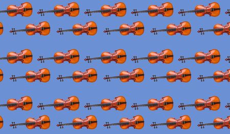Violin seamless pattern on blue Background. Seamless pattern violin music instrument. Minimalistic concept of music. Violin printの写真素材