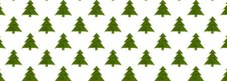 Seamless pattern with green christmas trees on a white backgroundの写真素材