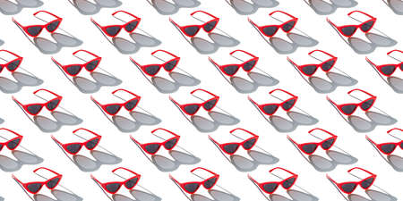 Red sunglasses seamless pattern on white background. Concept of minimalist summer vacationの写真素材