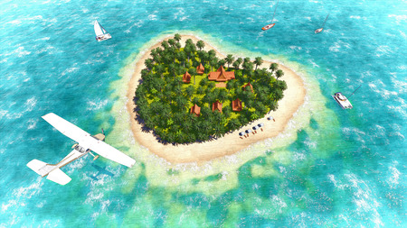 Plane over the heart-shaped island  Sketch_1の写真素材