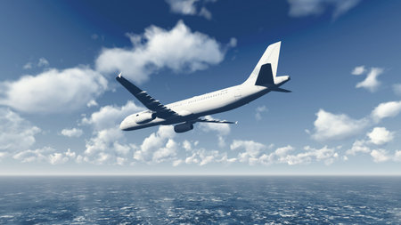 Passenger plane flies over ocean