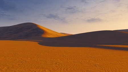 Beautiful desert scenery with sandy african dunes at evening time