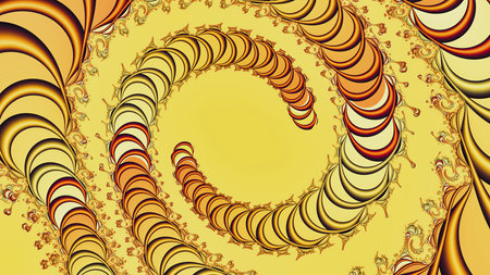 Digitally generated luxury abstract fractal background with golden and orange spherical spiral...