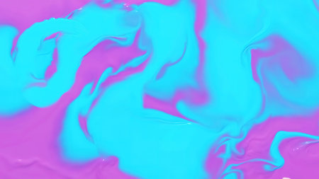 Abstract fractal background with expressive cyan blue brushstroke blob of liquid oil or acrylic...