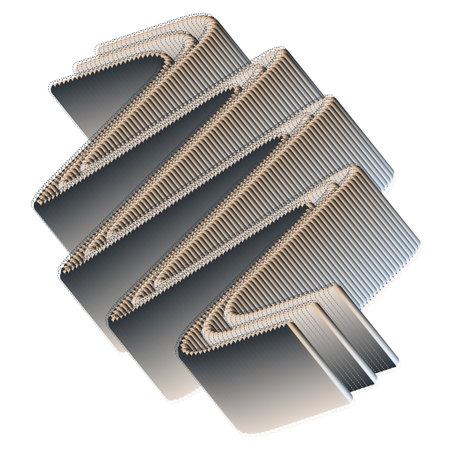 Abstract two-tone beige and black multilayer geometric 3D zigzag ribbon stripe object isolated on white background. Modern minimalist digital art graphic concept illustration.の写真素材
