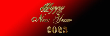 2023 Happy New Year Background Design. Greeting Card, Banner, Poster. Illustration, congratulations, postcard, gold Red Blackの写真素材