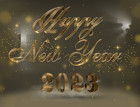 2023 Happy New Year Background Design. Greeting Card, Banner, Poster. Illustration, congratulations, postcard, gold Red Blackの写真素材