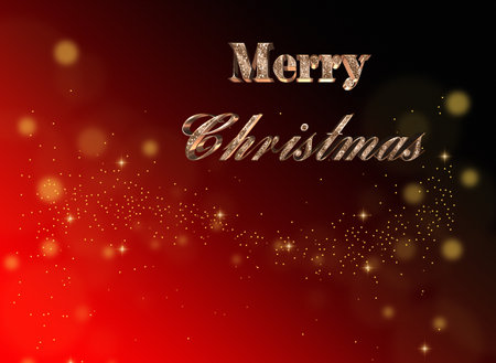 Gold Christmas and New Year Typographical , light, stars. Merry Christmas card. Illustration. Merry Christmas and Happy New Year lettering template. Greeting card invitation with golden snowflakの写真素材