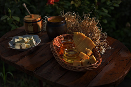 Very beautiful decoration made of honey, creative photo. High quality photoの写真素材