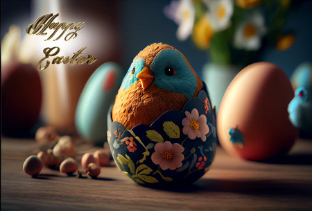 Happy Easter. Congratulatory easter background. Easter poster and banner template . Greetings and presents for Easter Day. Promotion and shopping template for Easte. Luxury realistic creative. . High quality photoの写真素材
