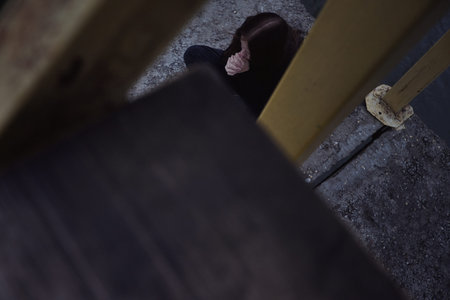 bullying teen girl aloofness young detachment a lonely helpless woman thinks she sits in black...