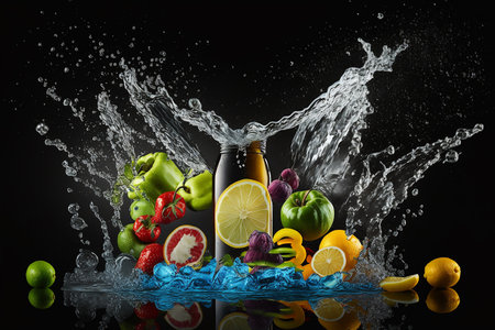 Proper nutrition food set for a healthy lifestyle. Healthy eating. Fruits vegetables pure water. organic . Diet. Calorie food. Beautiful body. High qualityの写真素材