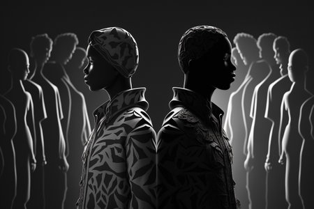 Discrimination. Fight Racism black lives matter for protest, rally, or awareness campaign against racial discrimination of dark skin color. Fight for equal rights of black people. High quality 3d illustration.の写真素材