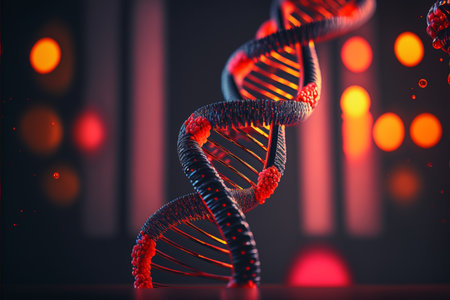 DNA Futuristic digital background, Abstract background for Science and technology. Abstract 3d polygonal wireframe DNA molecule helix spiral, Genetic mutation. High quality 3d illustrationの写真素材