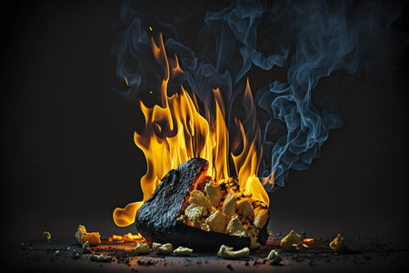 Cooking delicious food on a campfire, creative, fresh cuisine, barbecue, vegetables and fruits on the grill. Generative AI.の写真素材