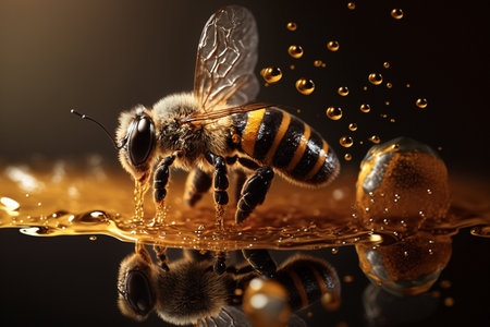 creative and gorgeous sets of sweet and fresh honey, bees and honeycomb. Proper nutrition, natural sugar substitute, ecological fructose, healthy living. flowers of the meadow.の素材