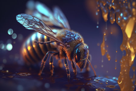 creative and gorgeous sets of sweet and fresh honey, bees and honeycomb. Proper nutrition, natural sugar substitute, ecological fructose, healthy living. flowers of the meadow.の素材