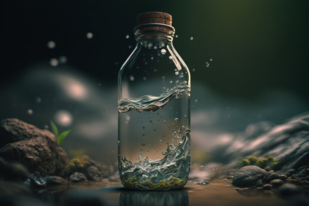 Pure and clear ecologically fresh water is the key to health. Proper nutrition. A healthy lifestyle. sports. splash and bottle. creativityの写真素材