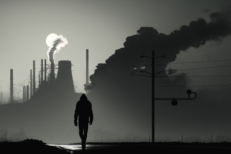 The problem of humanity and the planet earth pollution, urban smog, ecology, exhaust fumes, waste. global warming. Dirty air, carbon dioxide oxygen. environmental degradation.の素材