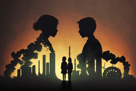 The problem of humanity and the planet earth pollution, urban smog, ecology, exhaust fumes, waste. global warming. Dirty air, carbon dioxide oxygen. environmental degradation.の素材