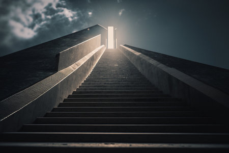 light at the end of the tunnel, religion, mortality, stairway to heaven. death. The salvation of the soul, the encounter with the gathering, the end of the road. Castile. high quality 3d illustrationの素材