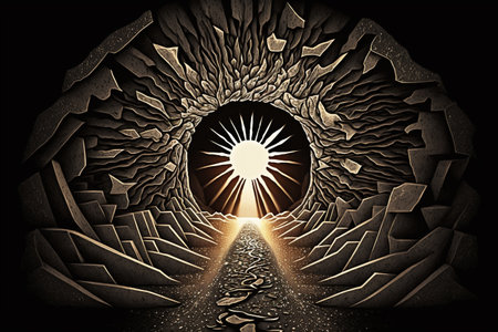 light at the end of the tunnel, religion, mortality, stairway to heaven. death. The salvation of the soul, the encounter with the gathering, the end of the road. Castile. high quality 3d illustrationの素材
