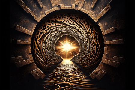light at the end of the tunnel, religion, mortality, stairway to heaven. death. The salvation of the soul, the encounter with the gathering, the end of the road. Castile. high quality 3d illustrationの素材