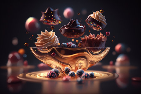 A set of sweets. candies pastries, cake, sweets, desserts. Festive, creative. Delicious. A collection of delicious, high-calorie foods. assorted chocolates colorful lollipops.の素材