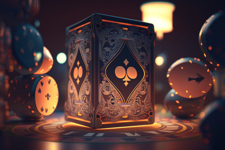 Online casino layout concept, playing cards, dice chips. Online poker, roulette, sports betting, soccer. Vegas Gambling. slot machine. creative decorationsの素材