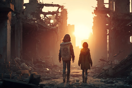 the horrors of war. The day that changed everything. Nothing will ever be the same. Destruction, death, loneliness, loss. combat gear in a battle field, symbolizing the horrors of war.の素材