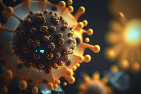 viral strain infections, protection and precautions against disease. Coronavirus respiratory influenza as a dangerous strain of influenza in the event of a pandemic. microscopic virus.の素材