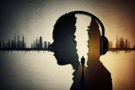 The concept of an eternal theme about the eternity of music. Musical instruments, good mood, ascended aspiration, action, treble clef, sheet music. high quality 3d illustrationの素材