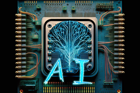 Artificial intelligence new technology. Science futuristic Abstract human brain. AI technology CPU central processor unit chipset .Big data .Machine learning and cyber mind domination .Generative AIの素材