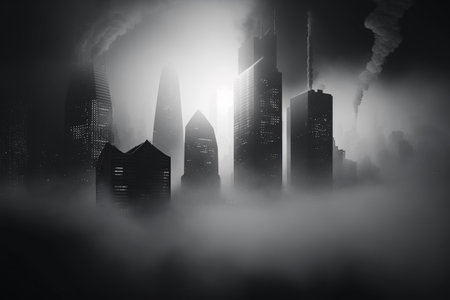 The problem of humanity and the planet earth pollution, urban smog, ecology, exhaust fumes, waste. global warming. Dirty air, carbon dioxide oxygen. environmental degradation.の素材