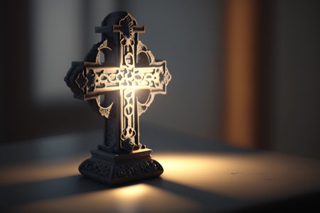 cross of christian religion. orthodoxy and catholicism divine symbols in shape of cross, Jesus Christ and God, faith sign. Church and pray, religion and resurrection, believe theme.の素材