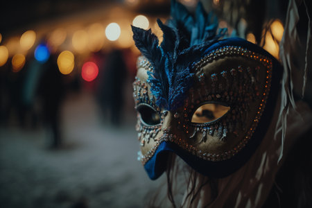 carnival party festival mask. Colorful mardi gras beads, confetti, feathers. Popular Event in Brazil. Festive Mood.entertainment luxury. Generative AIの素材