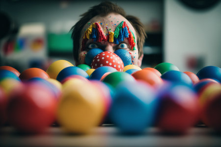 April fools day. April 1st. Fools. Mask of laughter and smiles. Joy and jokes. Clowns and artists. Raffles and fun. Funny greeting card, advertisement, flyer, flyer, article. colorful design.の素材