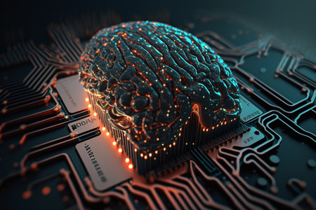 Artificial intelligence new technology. Science futuristic Abstract human brain. AI technology CPU central processor unit chipset .Big data .Machine learning and cyber mind domination .Generative AIの素材