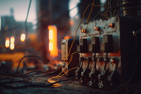 electrical connection. Energy infrastructure, supply distribution of energy, , transmission, high voltage supply, plasma power, High power electricity poles in urban area connected to smart gridの素材