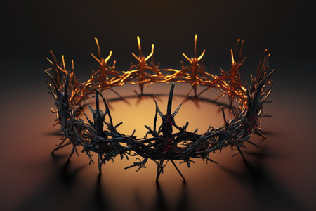 Jesus Christ with Crown of Thorns. Easter, Crucification or Resurrection concept. He is Risen. Religious. easter and good friday. Savior of mankind. high quality 3d illustrationの素材