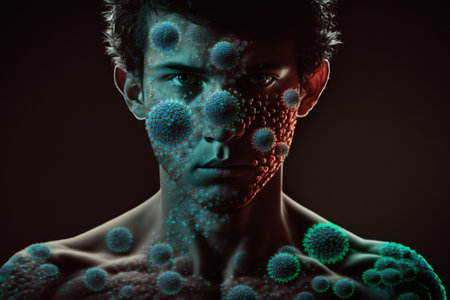 viral strain infections, protection and precautions against disease. Coronavirus respiratory influenza as a dangerous strain of influenza in the event of a pandemic. microscopic virus.の素材