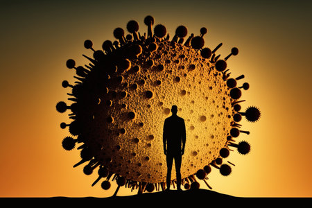 viral strain infections, protection and precautions against disease. Coronavirus respiratory influenza as a dangerous strain of influenza in the event of a pandemic. microscopic virus.の素材