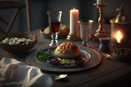 A set of local authentic delicious Georgian cuisine food, beautiful decoration, cozy place. high quality 3d illustrationの素材