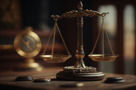 Scales of Justice symbolizing the measure of a case's support and opposition in a court of law. The goddess of justice Themis.の素材